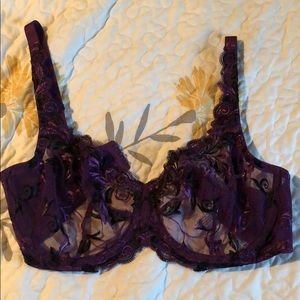 Purple and black lace bra